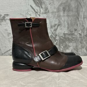 John Fluevog Fellowship Emma Leather Gum Boots Womens Size 8.5 Brown Pink Luxury